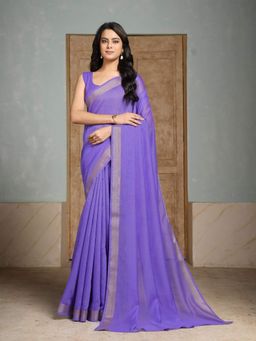 Garden VARELI - Purple Linen Solid Saree Without Blouse