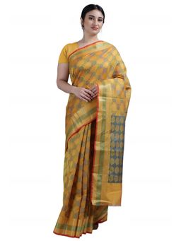 Garden VARELI - Yellow Paisley Woven Art Silk Saree with Unstitched Blouse