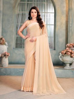 Garden VARELI - Beige Solid Chiffon Saree Without Blouse