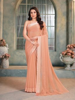 Garden VARELI - Peach Solid Chiffon Saree Without Blouse