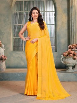 Garden VARELI - Yellow Solid Chiffon Saree Without Blouse
