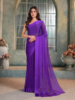 Garden VARELI - Purple Solid Chiffon Saree Without Blouse