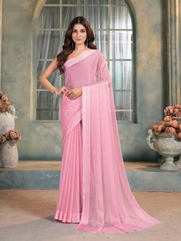 Garden VARELI - Pink Solid Chiffon Saree Without Blouse