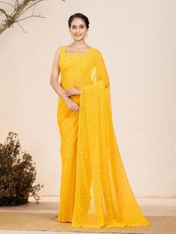 Garden VARELI - Yellow Abstract Georgette Saree with Unstitched Blouse