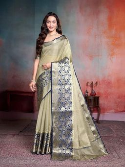Garden VARELI - Beige Art Silk Floral Saree with Unstitched Blouse