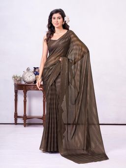Garden VARELI - Brown Stripes Printed Chiffon Saree Without Blouse