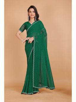 Garden VARELI - Green Embellished Georgette Saree with Unstitched Blouse