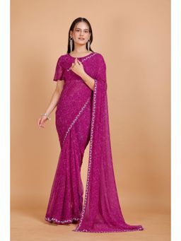 Garden VARELI - Wine Embellished Georgette Saree with Unstitched Blouse
