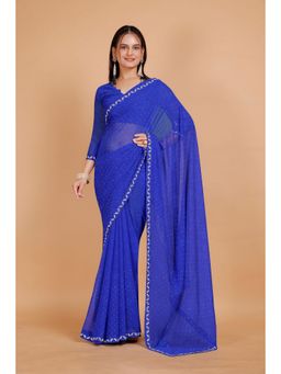 Garden VARELI - Blue Embellished Georgette Saree with Unstitched Blouse