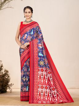 Garden VARELI - Blue Indian Printed Saree with Unstitched Blouse