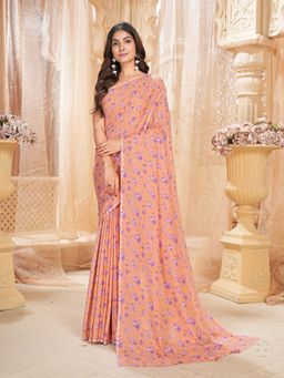 Garden VARELI - Peach Printed Chiffon Saree Without Blouse