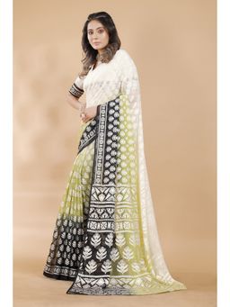 Garden VARELI - Black Floral Printed Viscose Saree with Unstitched Blouse