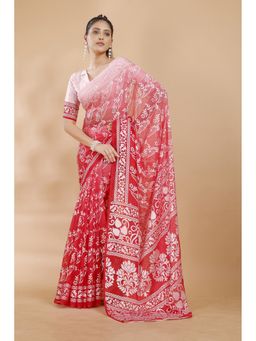 Garden VARELI - Red Floral Printed Viscose Saree with Unstitched Blouse