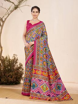 Garden VARELI - Pink Geometric Printed Silk Saree with Unstitched Blouse