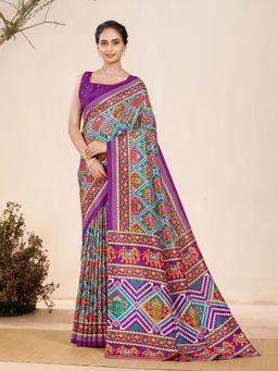 Garden VARELI - Purple Aztec Printed Silk Saree with Unstitched Blouse