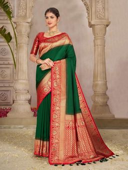 Garden VARELI - Green Woven Art Silk Saree with Unstitched Blouse