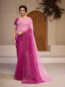 Garden VARELI - Pink Polyester Saree with Unstitched Blouse