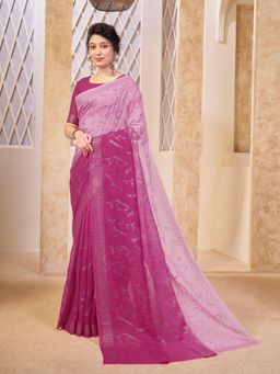 Garden VARELI - Embellished Pink Polyester Saree with Unstitched Blouse