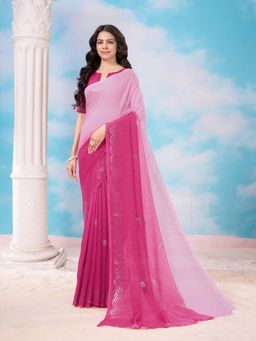 Garden VARELI - Pink Ombre-Dyed Polyester Saree with Unstitched Blouse