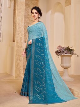 Garden VARELI - Embellished Blue Polyester Saree with Unstitched Blouse