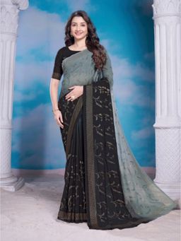 Garden VARELI - Embellished Georgette Black Saree with Unstitched Blouse