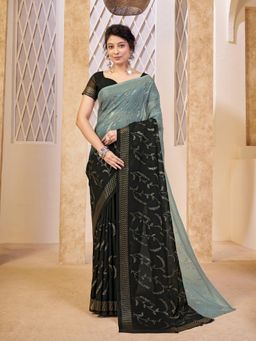 Garden VARELI - Embellished Polyester Black Saree with Unstitched Blouse