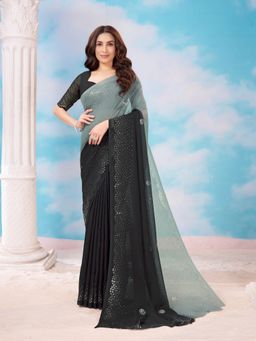 Garden VARELI - Black Embellished Polyester Saree with Unstitched Blouse