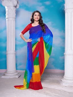 Garden VARELI - Multi Colour-Block Printed Georgette Saree with Unstitched Blouse