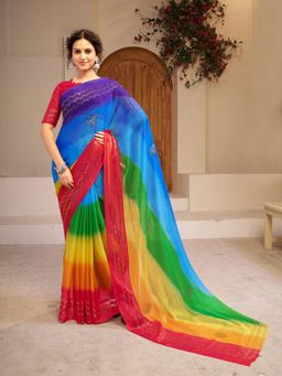 Garden VARELI - Colour-Block Printed Polyester Saree with Unstitched Blouse