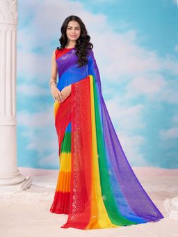 Garden VARELI - Multi Colour-Block Printed Polyester Saree with Unstitched Blouse