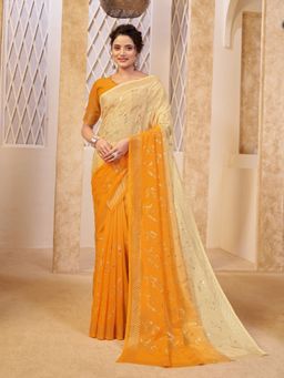 Garden VARELI - Yellow Polyester Saree with Unstitched Blouse