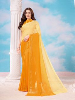 Garden VARELI - Yellow Embellished Polyester Saree with Unstitched Blouse