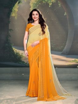 Garden VARELI - Embellished Yellow Georgette Saree with Unstitched Blouse