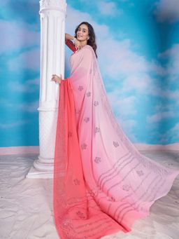 Garden VARELI - Peach Ombre-Dyed Printed Georgette Saree with Unstitched Blouse