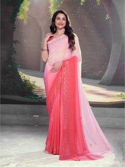 Garden VARELI - Peach Printed Georgette Saree with Unstitched Blouse