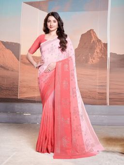 Garden VARELI - Peach Embellished Georgette Saree with Unstitched Blouse
