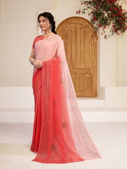 Garden VARELI - Polyester Peach Saree with Unstitched Blouse