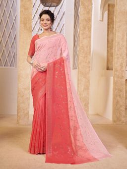 Garden VARELI - Peach Polyester Saree with Unstitched Blouse