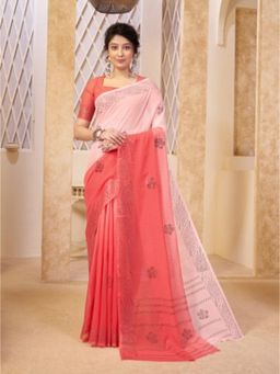 Garden VARELI - Peach Polyester Embellished Saree with Unstitched Blouse