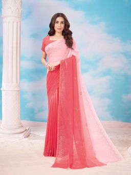 Garden VARELI - Peach Embellished Polyester Saree with Unstitched Blouse