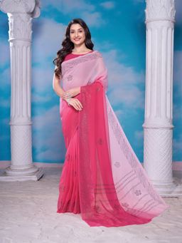 Garden VARELI - Pink Ombre-Dyed Printed Georgette Saree with Unstitched Blouse