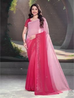 Garden VARELI - Pink Ombre-Dyed Printed Saree with Unstitched Blouse