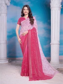 Garden VARELI - Georgette Embellished Pink Saree with Unstitched Blouse