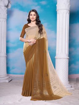 Garden VARELI - Brown Embellished Georgette Saree with Unstitched Blouse