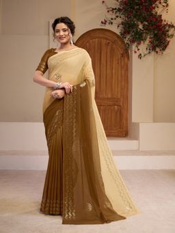 Garden VARELI - Brown Polyester Saree with Unstitched Blouse