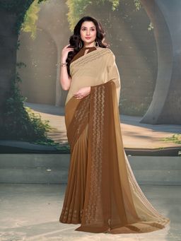 Garden VARELI - Brown Georgette Saree with Unstitched Blouse
