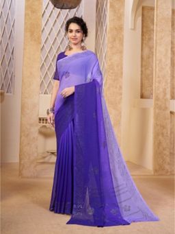Garden VARELI - Purple Polyester Embellished Saree with Unstitched Blouse