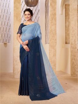 Garden VARELI - Blue Ombre-Dyed Printed Saree with Unstitched Blouse