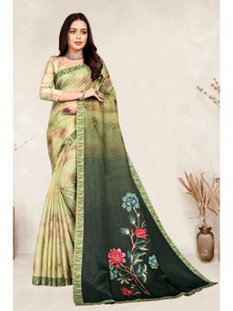 Garden VARELI - Green Floral Printed Tessar Saree with Unstitched Blouse