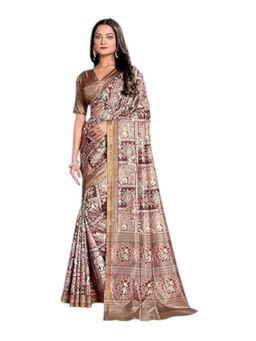 Garden VARELI - Brown Crepe Indian Saree with Unstitched Blouse